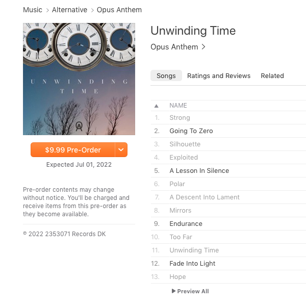 Visual of the Unwinding Time Pre-Order at Apple iTunes